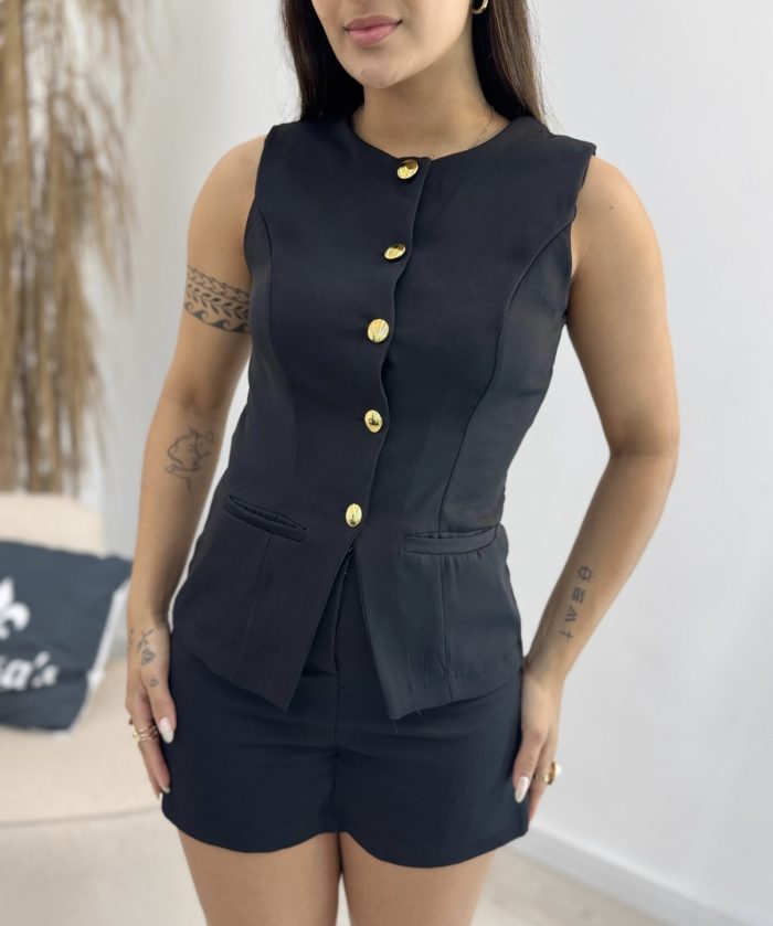 conjunto alfaiataria com botões preto 063 conjunto alfaiataria com botões preto 063