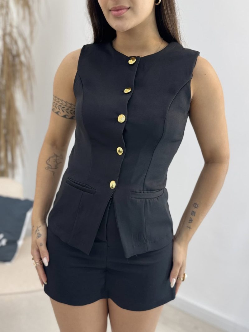 conjunto alfaiataria com botões preto 063