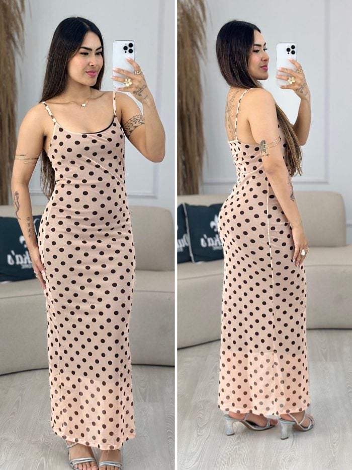 vestido bolinhas poa bege 193