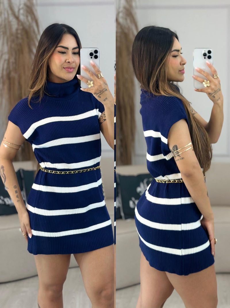 vestido modal listrado azul escuro 309