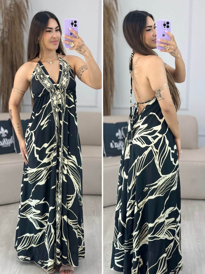 vestido indiano estampado preto 194