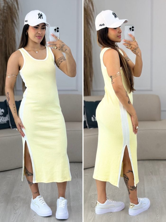 vestido com listras laterais amarelo 215 vestido com listras laterais amarelo 215