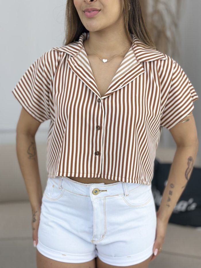 cropped camisa listra marrom 269