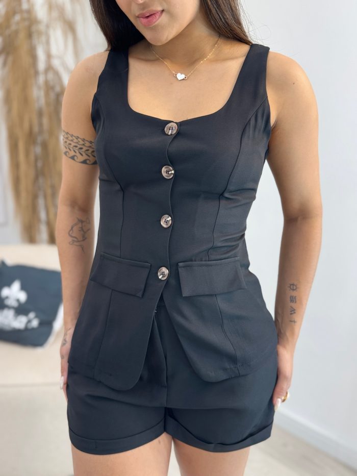conjunto alfaiataria colete alongado preto 136