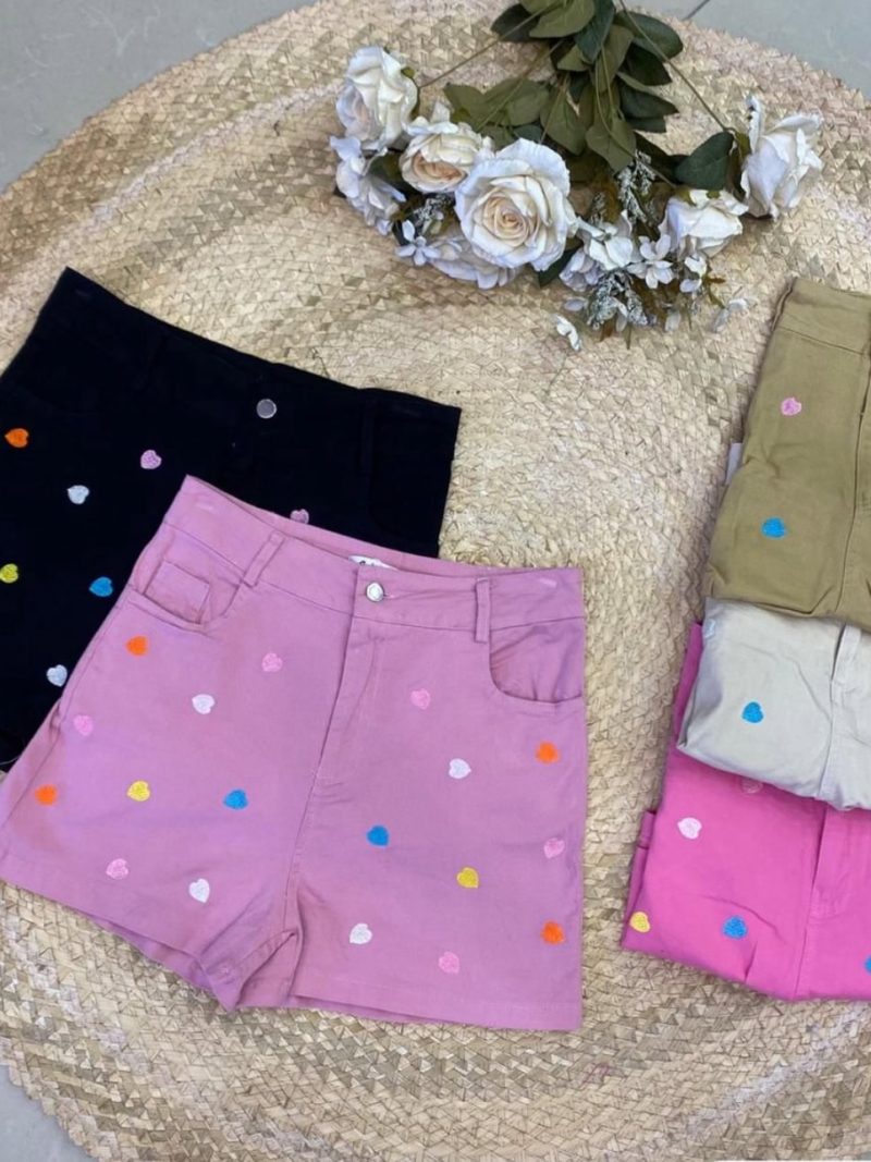 shorts coração de sarja nude escuro 085