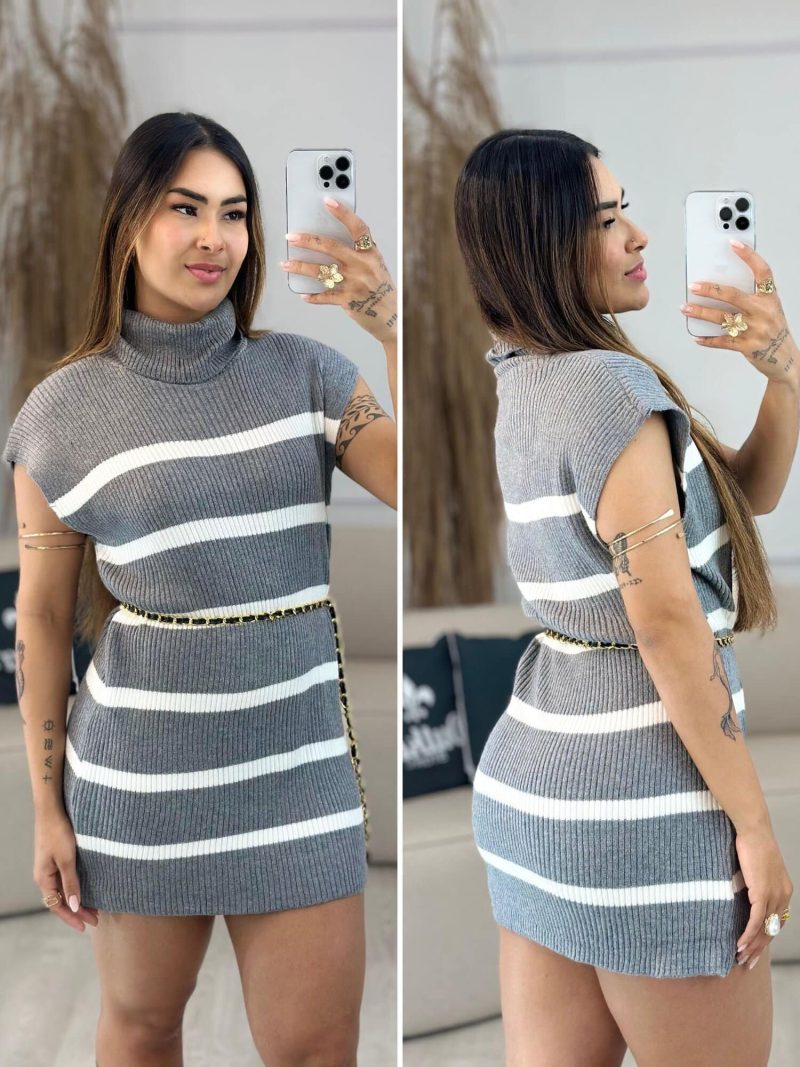 vestido modal listrado cinza 308