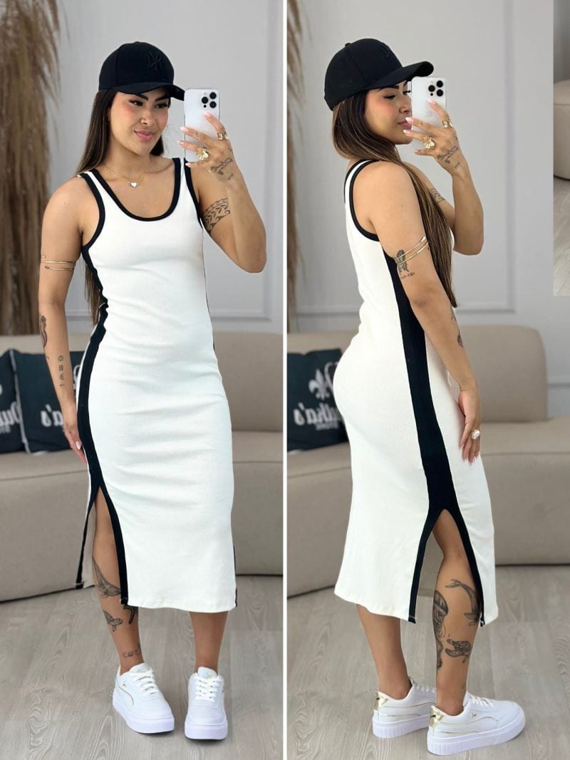 vestido com listras laterais branco 216