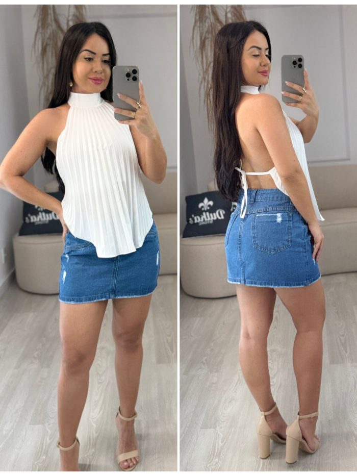 blusa amarração plissada branca 608 blusa amarração plissada branca 608