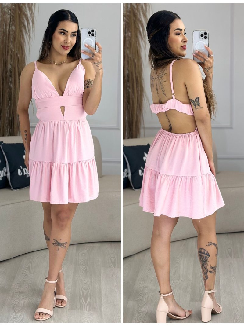 vestido babado decote preto 713