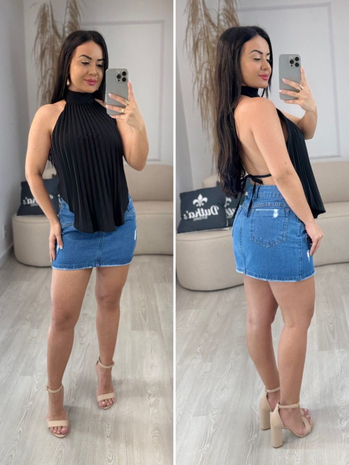 blusa amarração plissada preta 612