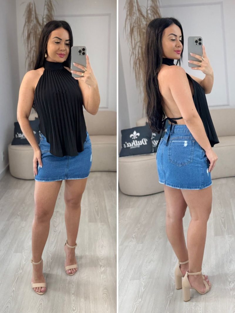 blusa amarração plissada preta 612