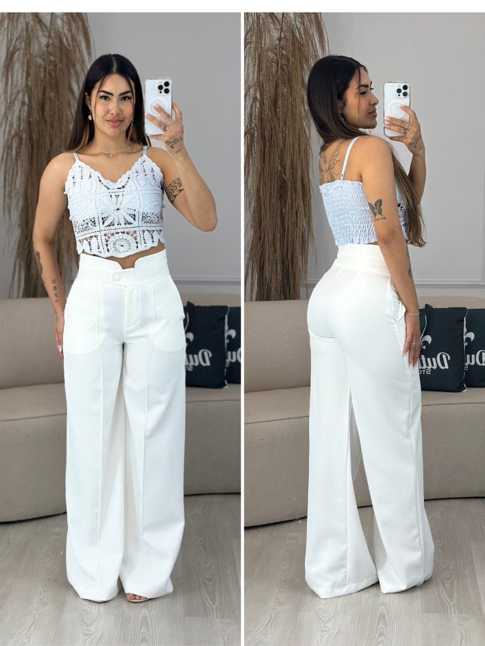 calça pantalona alfaiataria branca 670