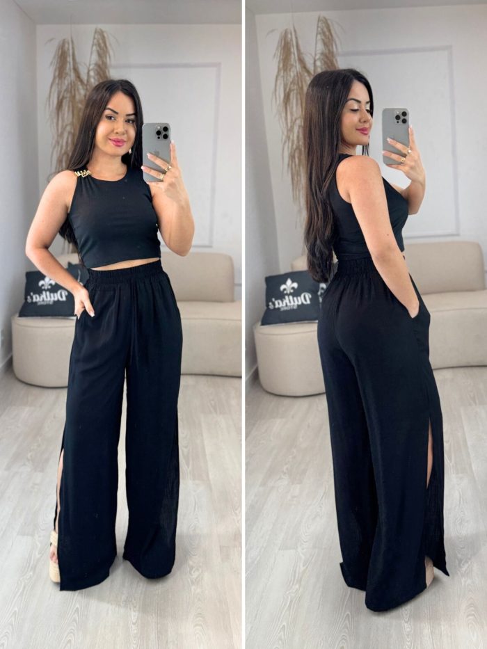 calça pantalona com fenda preta 663 calça pantalona com fenda preta 663