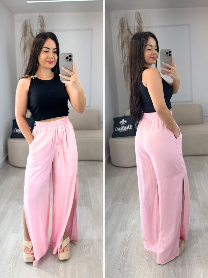 calça pantalona com fenda rosa 662 calça pantalona com fenda rosa 662