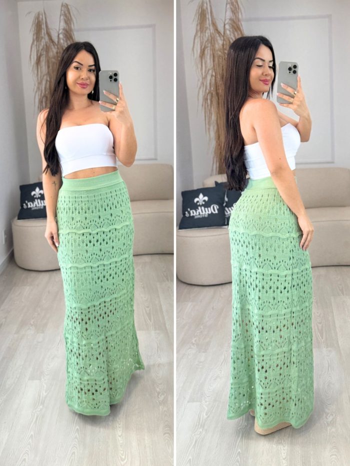 saia tricô furadinha verde 636 saia tricô furadinha verde 636