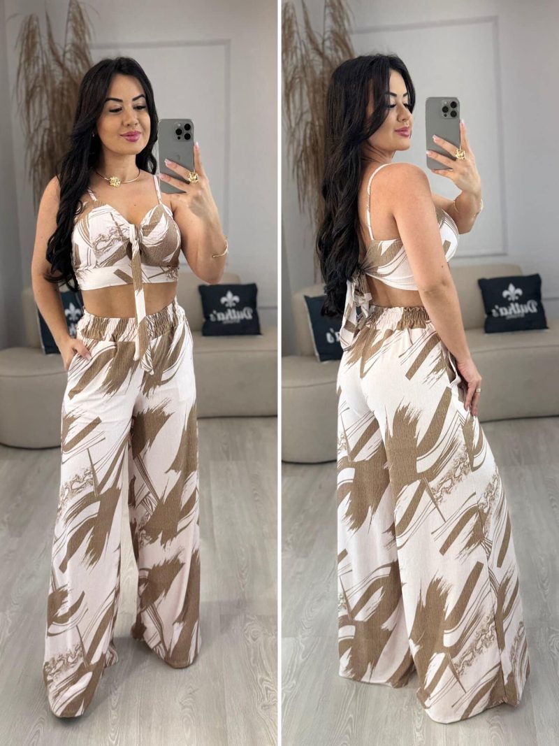 conjunto cropped e calça nude estampado 347