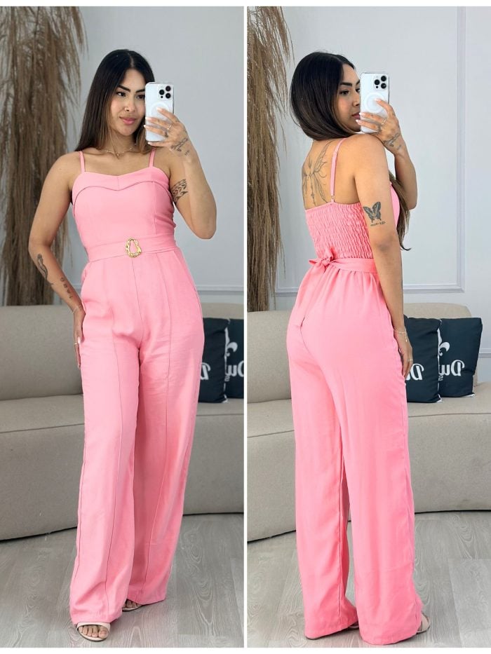 macacão com cinto rosa 643