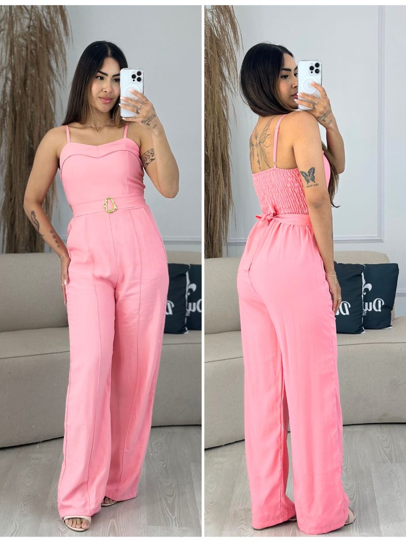 macacão com cinto rosa 643