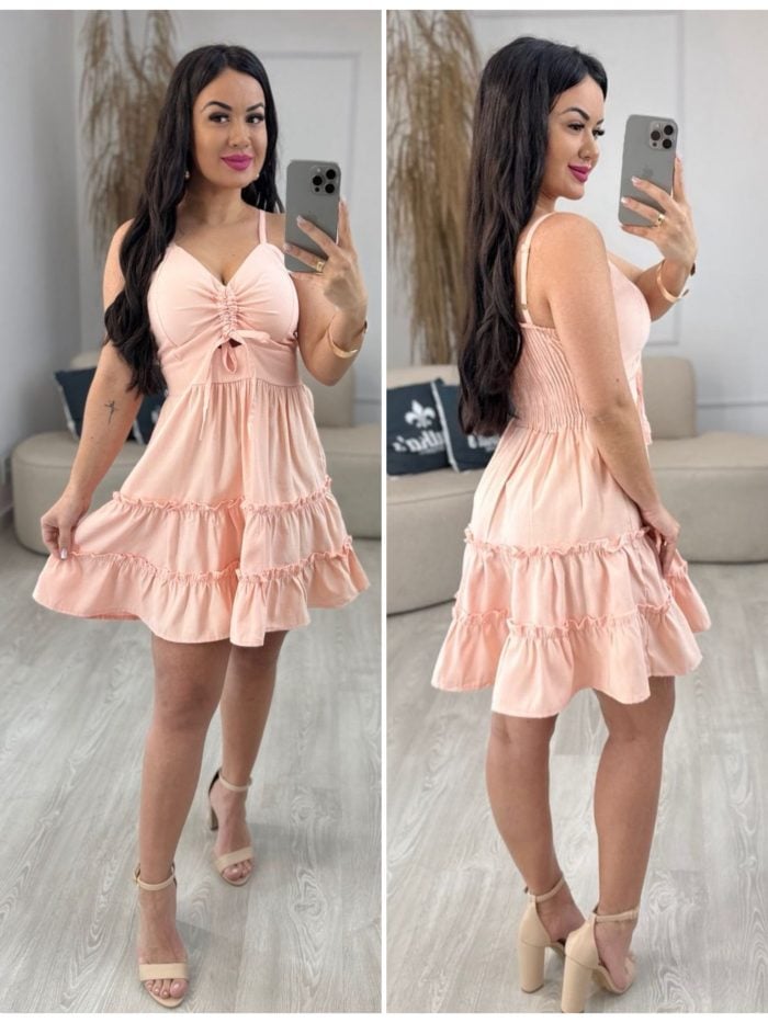 vestido babado com cordão salmão 447