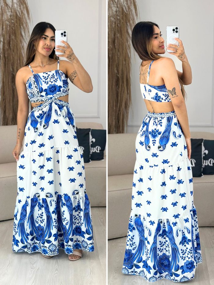 vestido estampado branco com azul 641