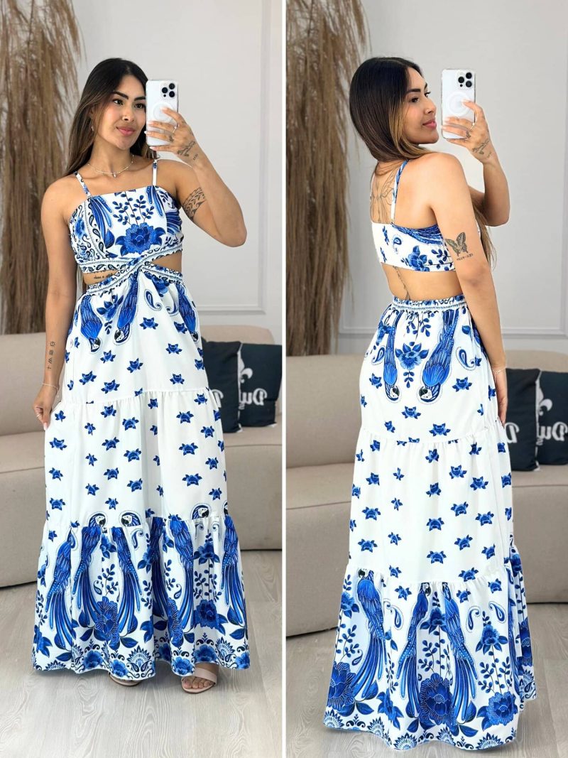 vestido estampado branco com azul 641