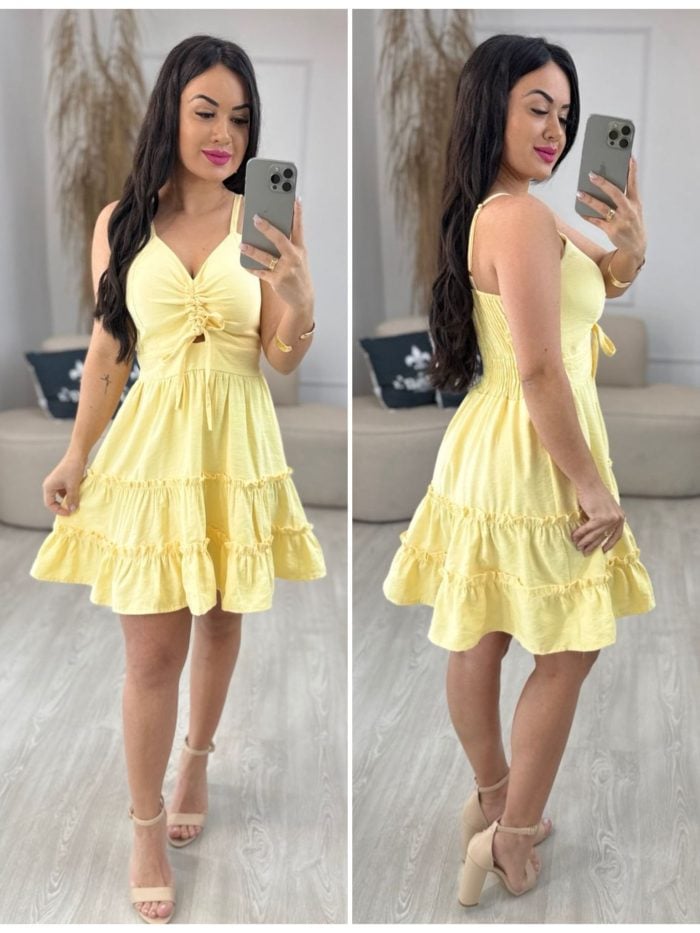 vestido babado com cordão amarelo 445 vestido babado com cordão amarelo 445