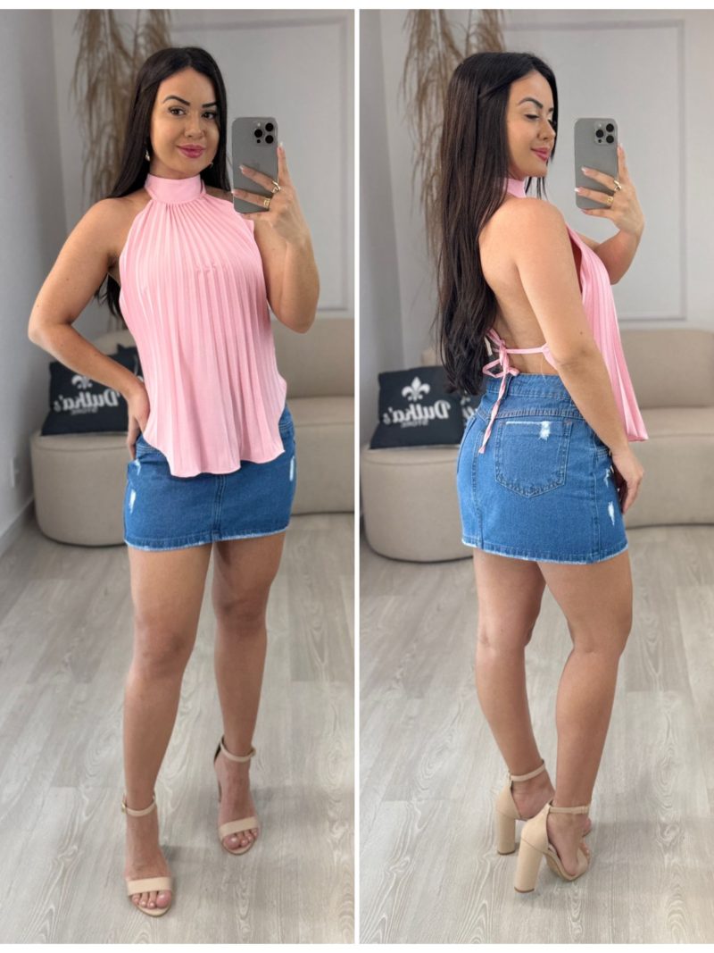 blusa amarração plissada rosa bebe 611