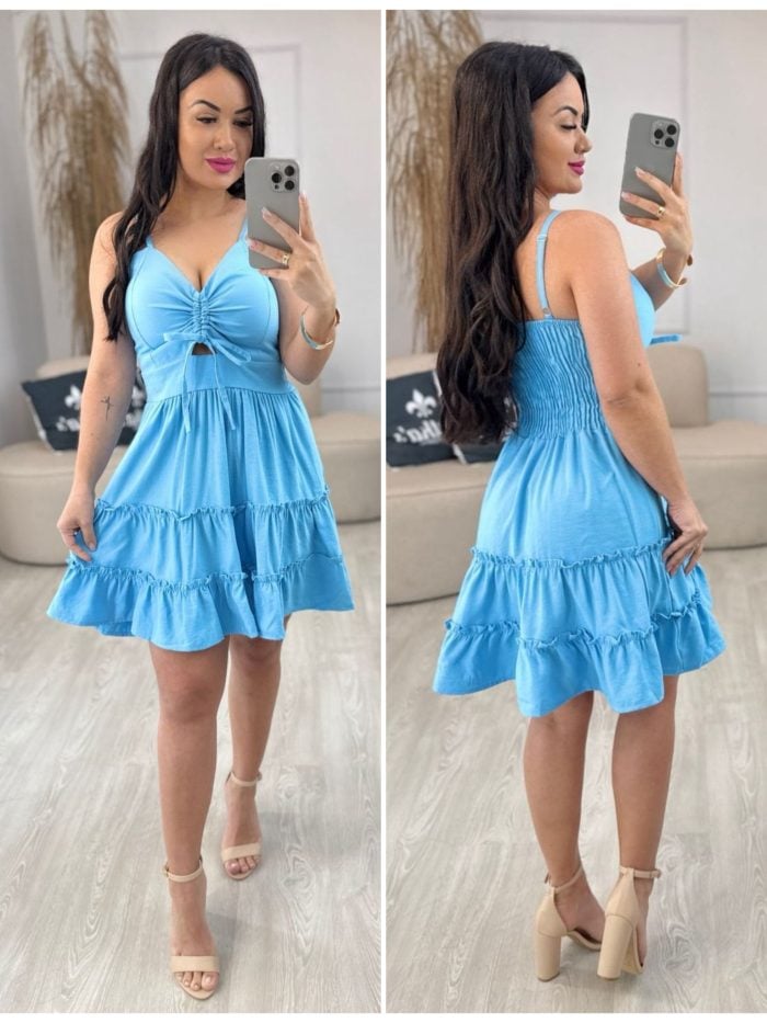 vestido babado com cordão azul 446