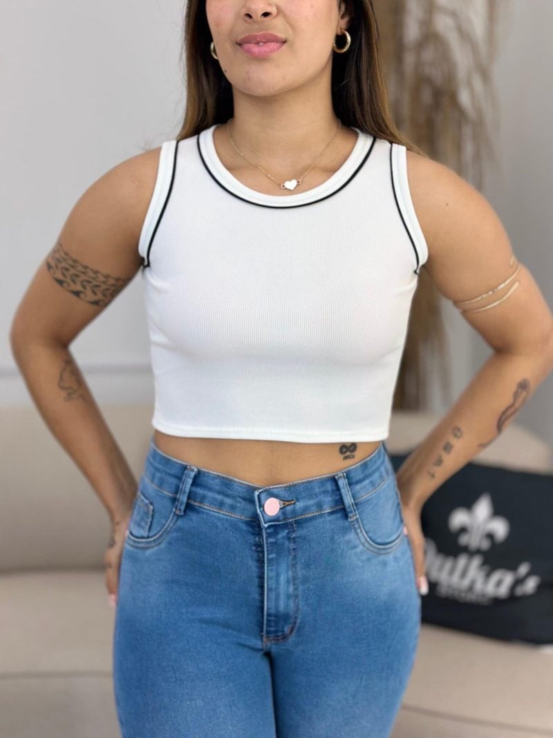 cropped regata bicolor preto