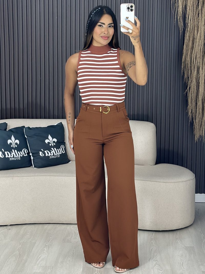 calça alfaiataria com cinto nude 681