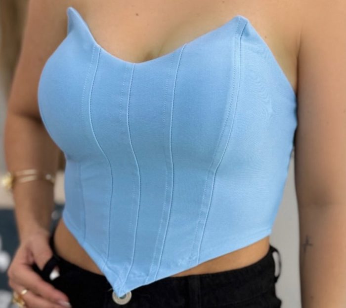 cropped corselet com barbatana e bojo azul bebe 366