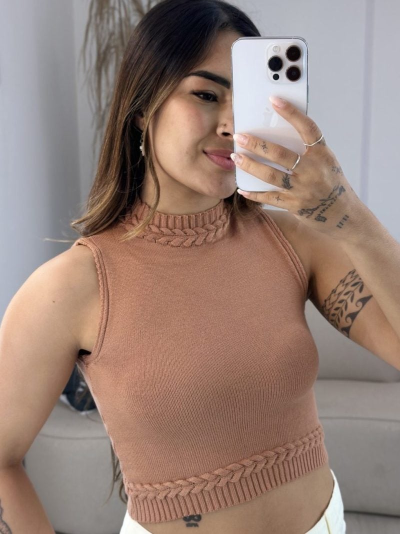 cropped modal golinha trançado marrom claro 502