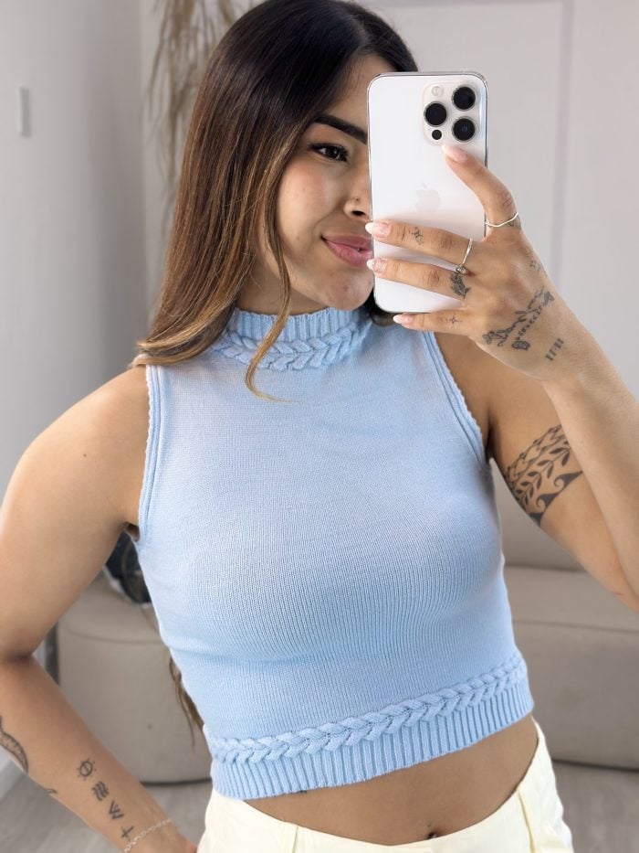 cropped modal golinha trançado azul bebe 499