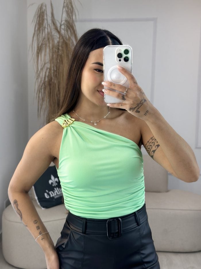 blusa milena verde agua com fivela orgânica 374 blusa milena verde agua com fivela orgânica 374