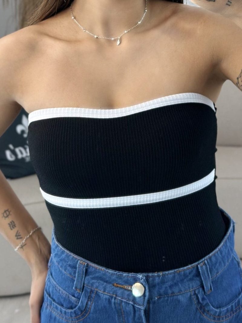 body tomara que caia preto bicolor 539
