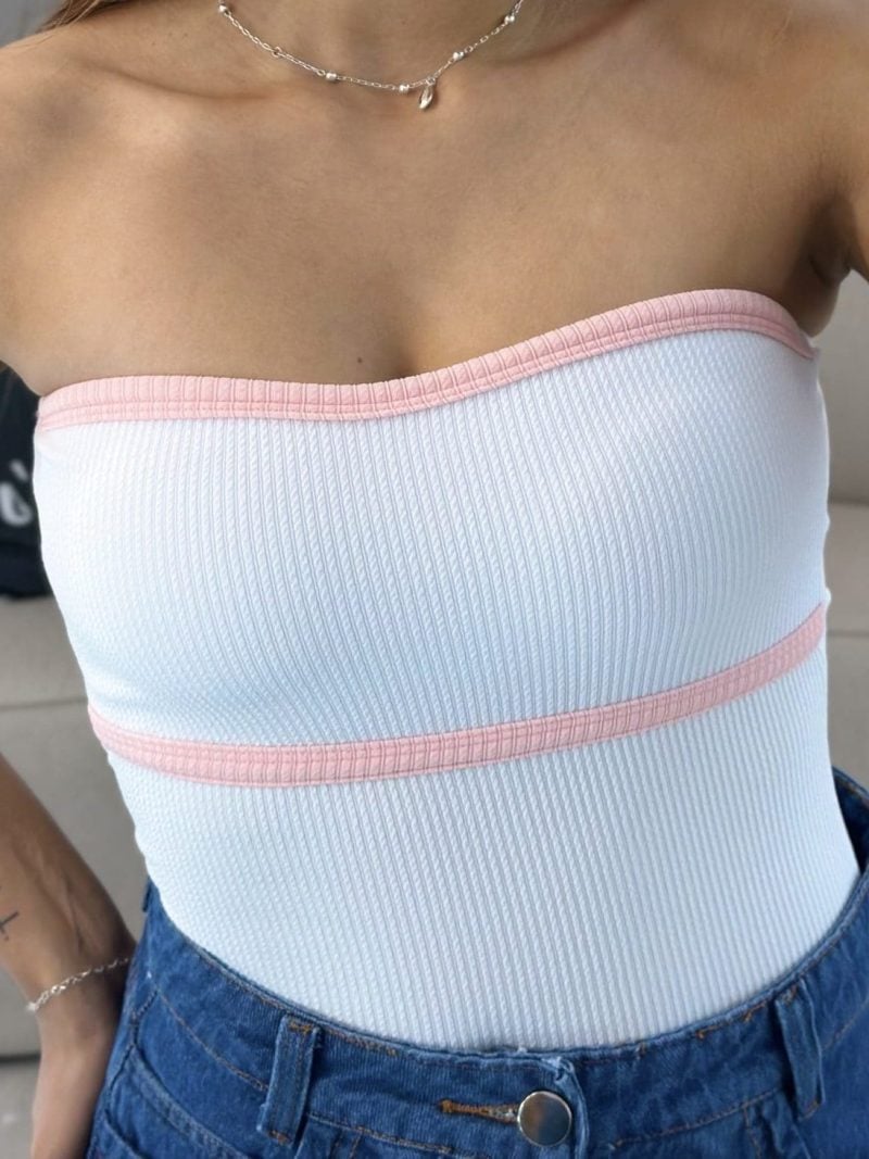 body tomara que caia branco com rosa bicolor 538