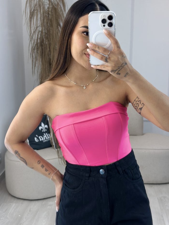 cropped corselet com barbatana e bojo rosa pink 367