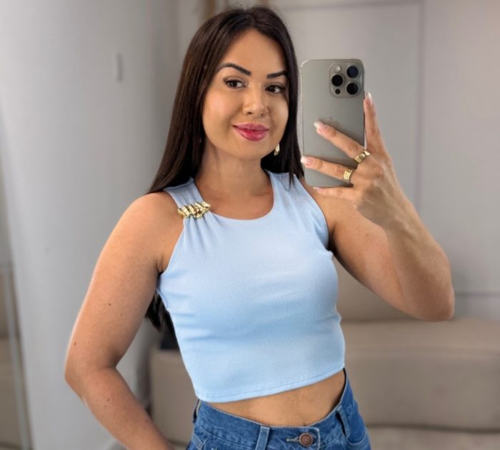 cropped canelado azul 582