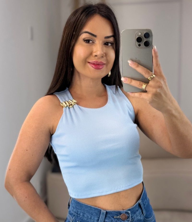 cropped canelado azul 582