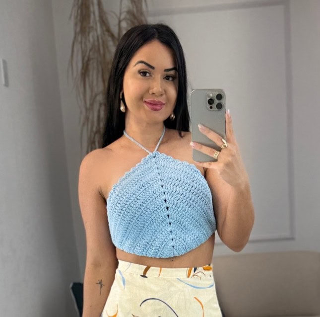 cropped crochê azul 566