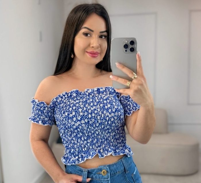 cropped ciganinha azul estampado 395