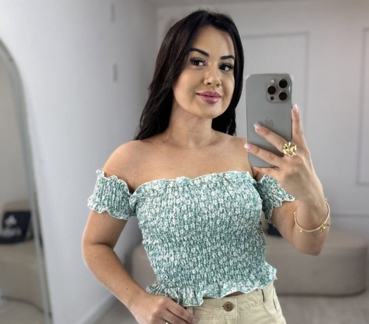 cropped ciganinha verde estampado 394