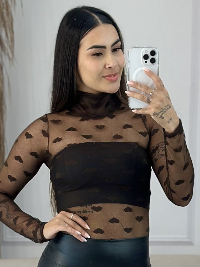 body tule marrom coração 547