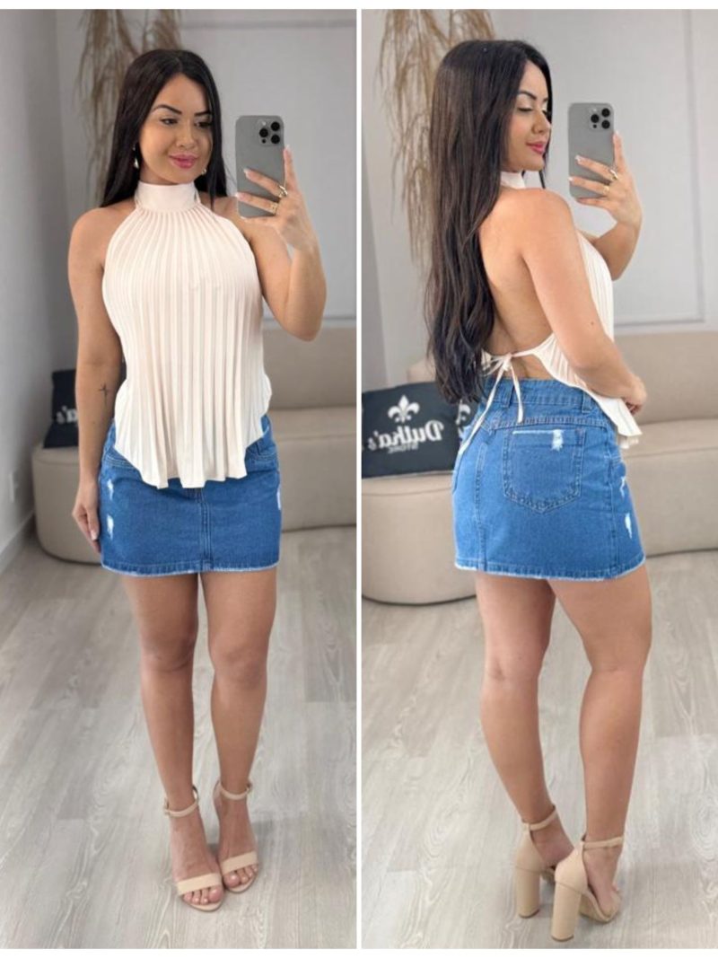 blusa amarração plissada bege claro 609