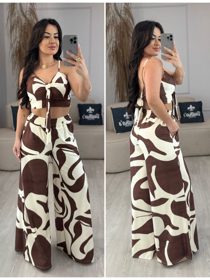 conjunto cropped e calça nude com marrom 350