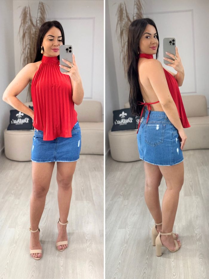 blusa amarração plissada vermelha 613 blusa amarração plissada vermelha 613