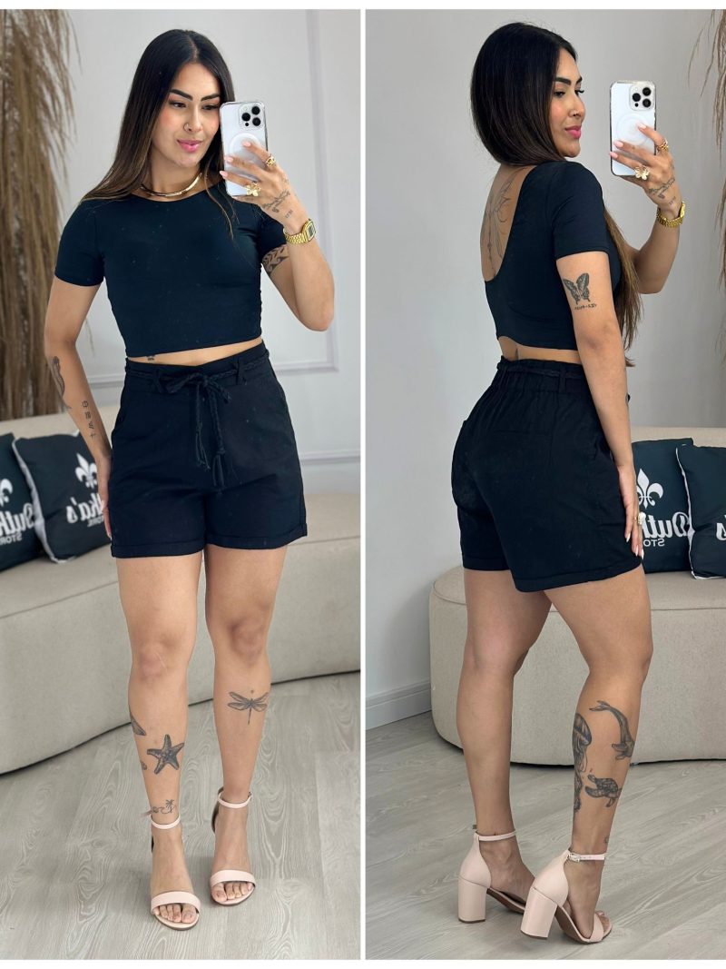 shorts pamela com cinto azul 932