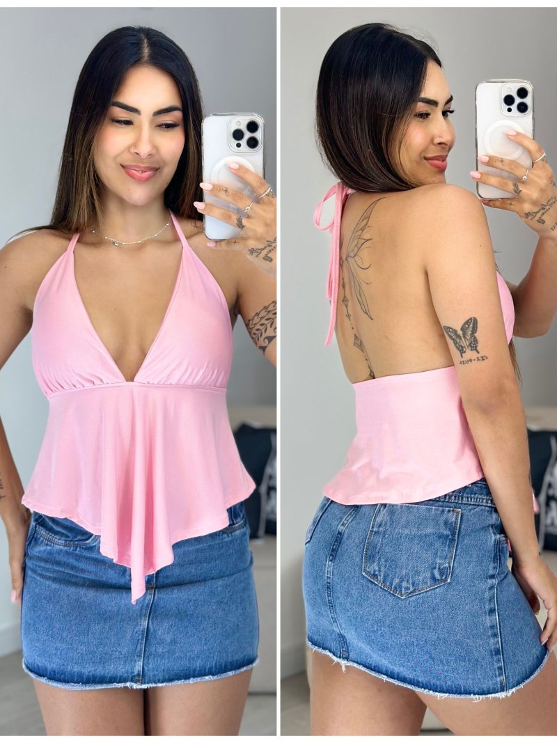 cropped bata flor vermelho 733