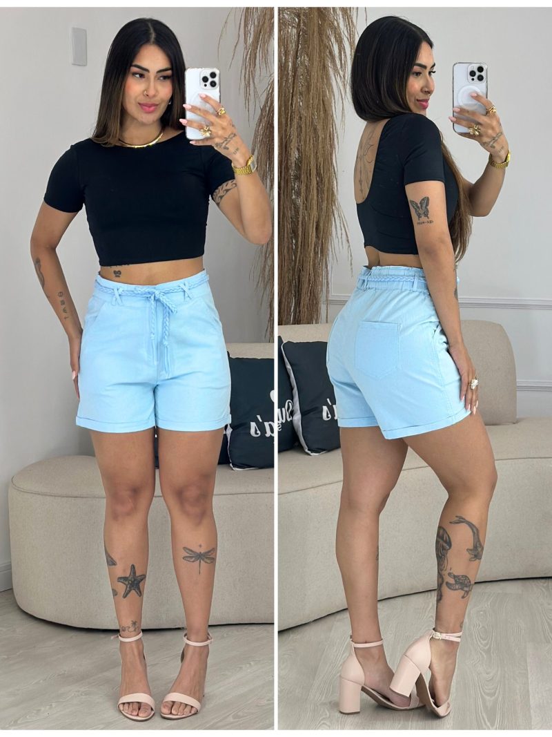 shorts pamela com cinto azul 932