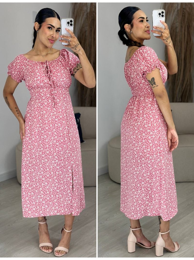 vestido camponesa bege com preto 1052